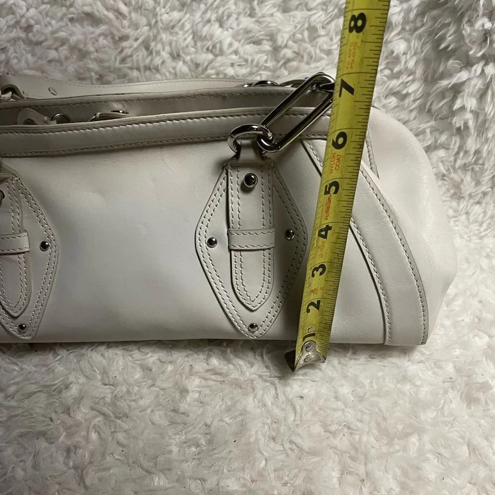 COLE HAAN TRINITY Baguette style Leather White Satchel silver tone hardwares.